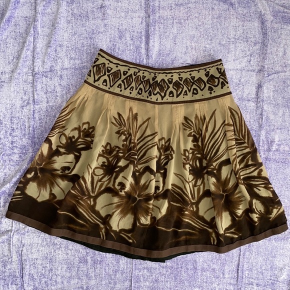 The Limited A Line silk pleats knee length skirt brown tan floral zipper vintage - Picture 5 of 16